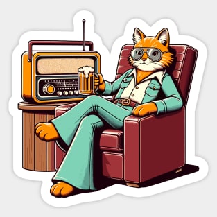 Chillin cat and a vintage radio Sticker